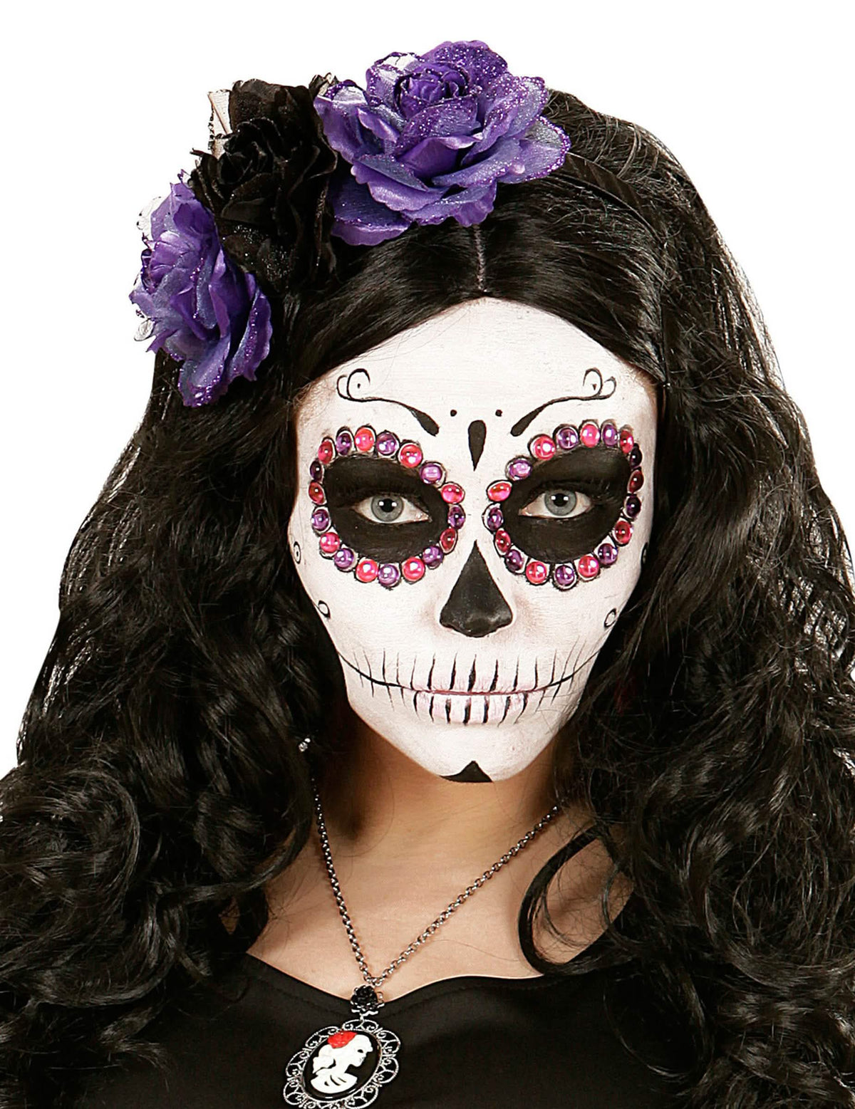Hiuspanta kukilla dìa de los muertos naisille, violetit ja mustat