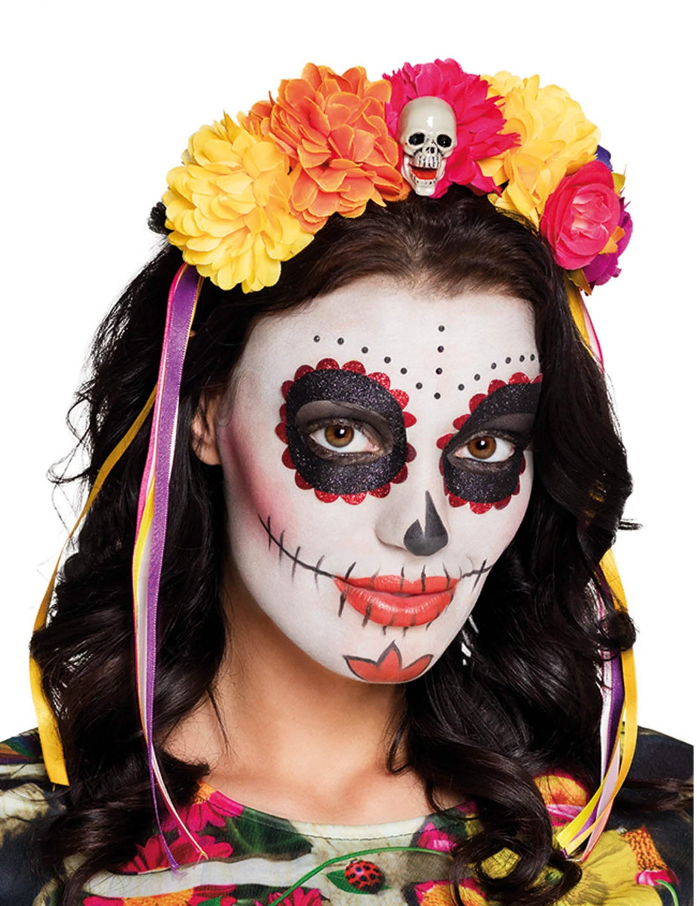 Pääpanta suurilla kukilla dìa de los muertos aikuiset monivärinen kallo kanssa