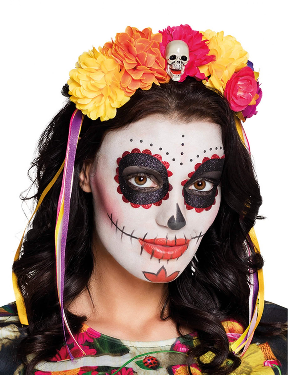 Pääpanta suurilla kukilla dìa de los muertos aikuiset monivärinen kallo kanssa