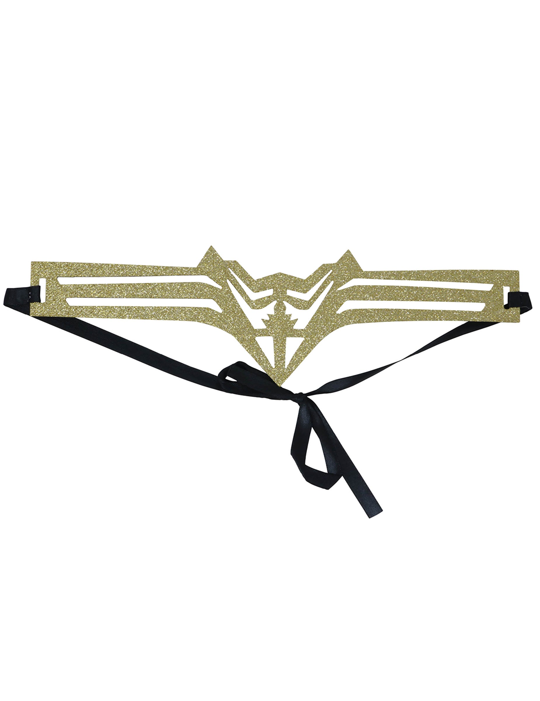 Détail du ruban d'attache noir du serre-tête super héroïne