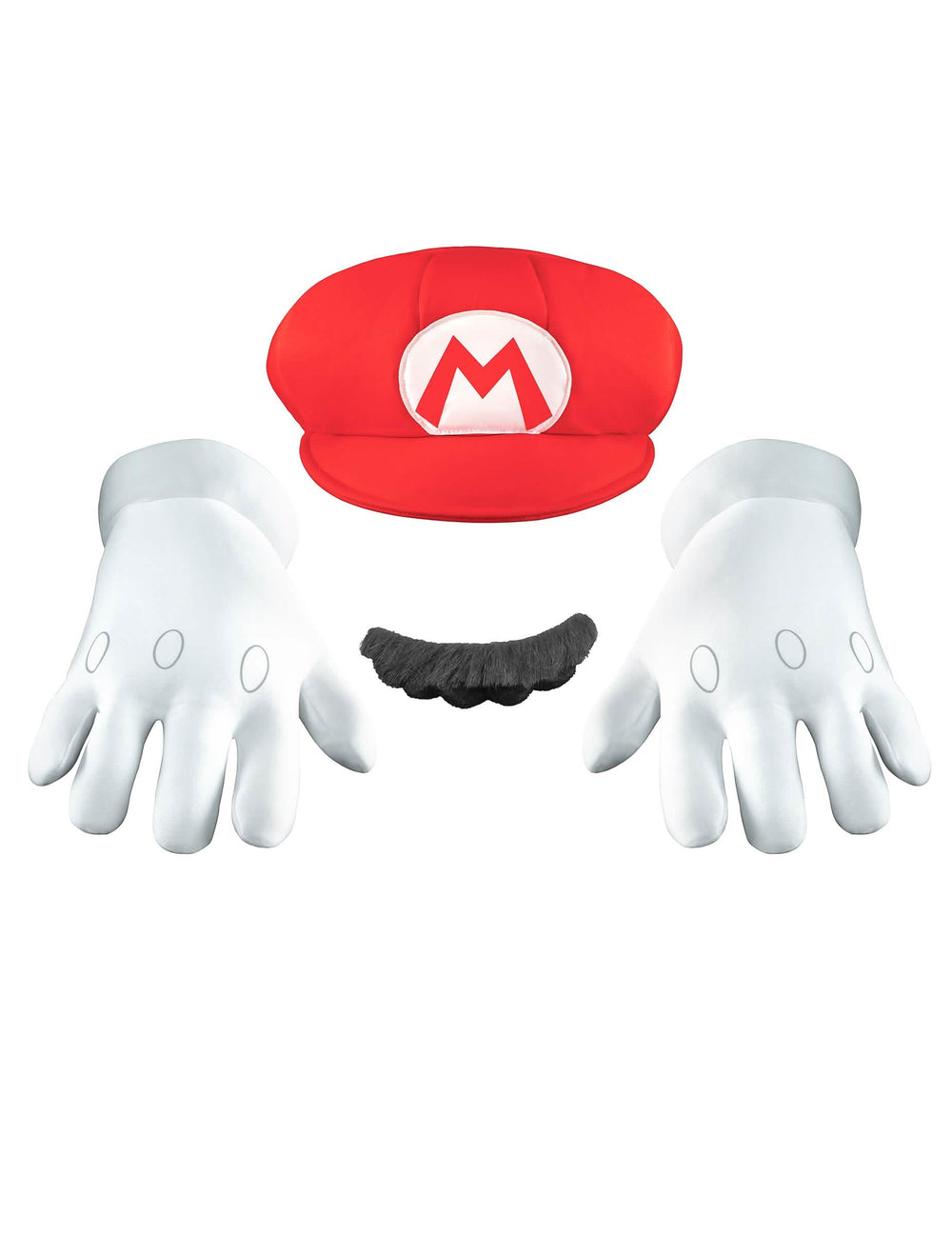 Mario-asusteet lapsille punainen ja valkoinen mustalla viiksellä