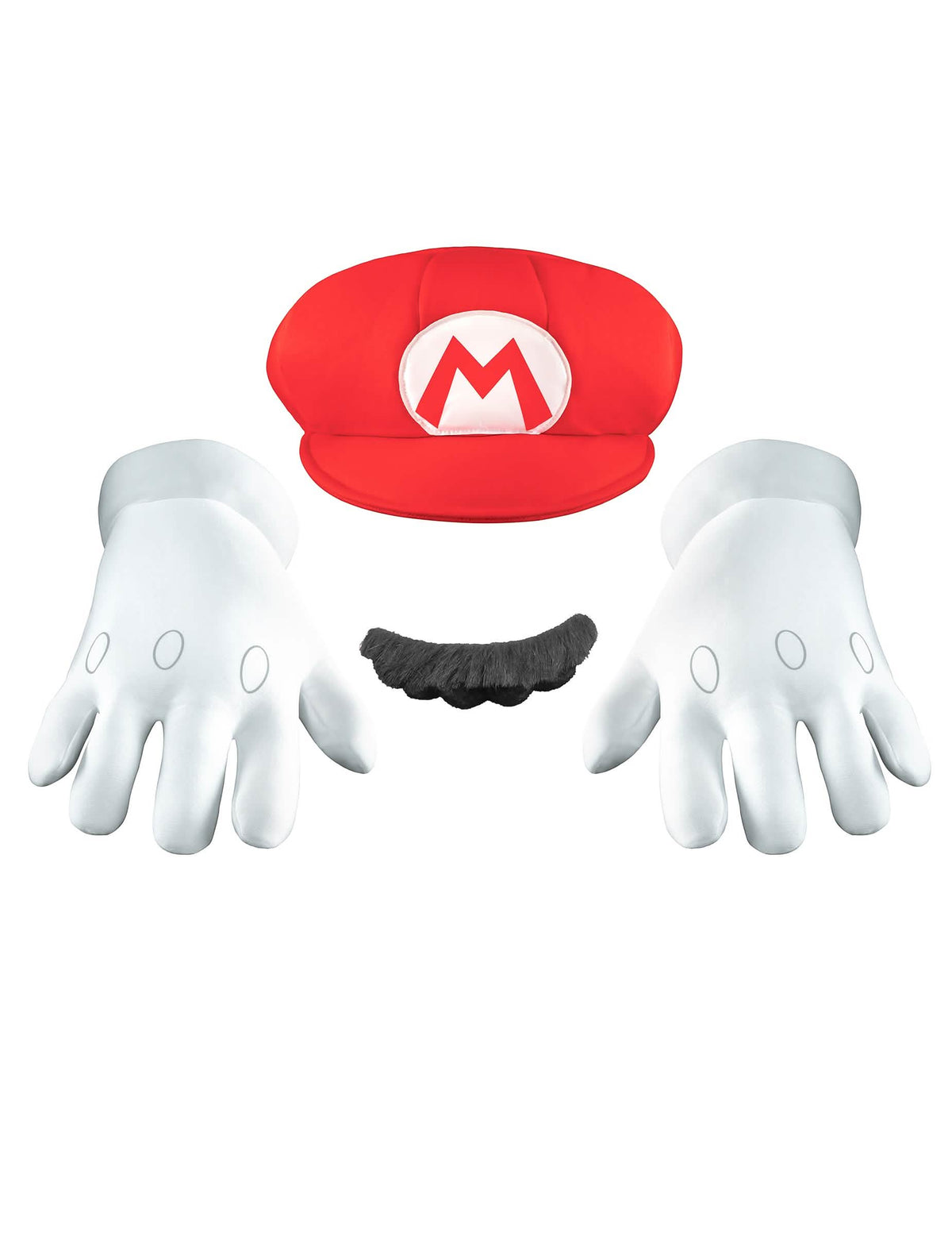 Mario-asusteet lapsille punainen ja valkoinen mustalla viiksellä