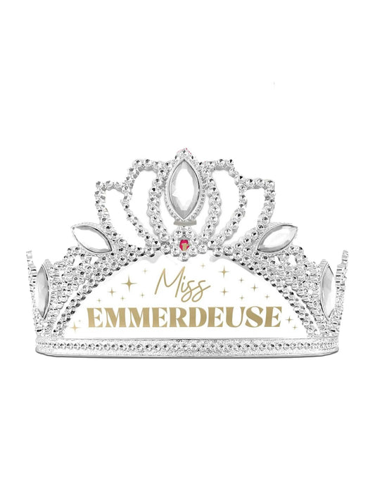 Tiaran yksityiskohta setin asusteet miss emmerdeuse huivi ja tiara