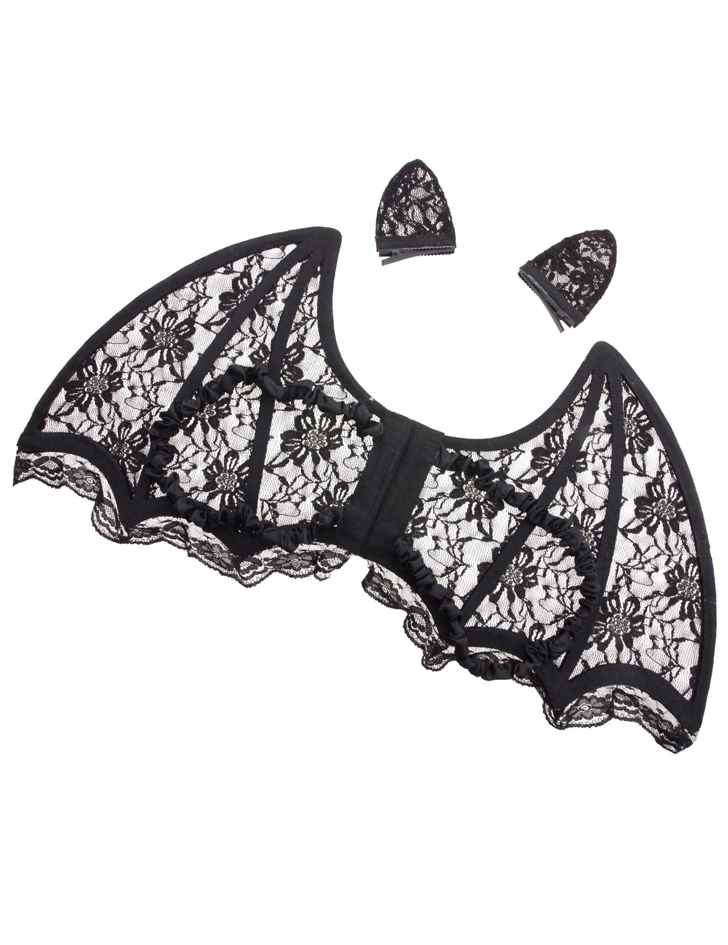 Détail de la dentelle du set ailes et oreilles de chauve-souris