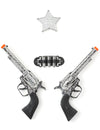 Set de 2 pistolets en plastique de cowboy pour enfant argent avec étoile de shérif