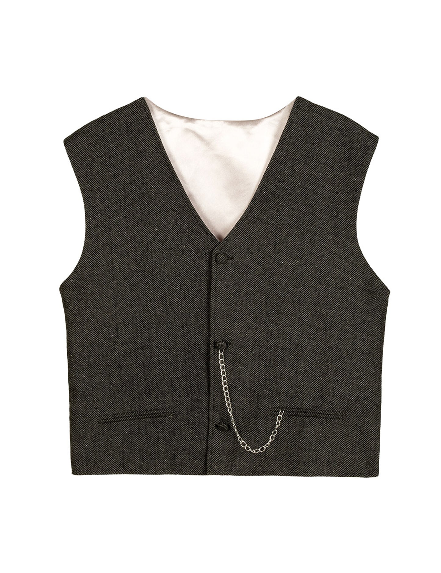 Vue de face du gilet avec sa chaîne du set déguisement années 20 homme