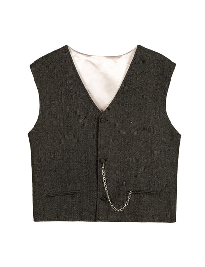 Vue de face du gilet avec sa chaîne du set déguisement années 20 homme