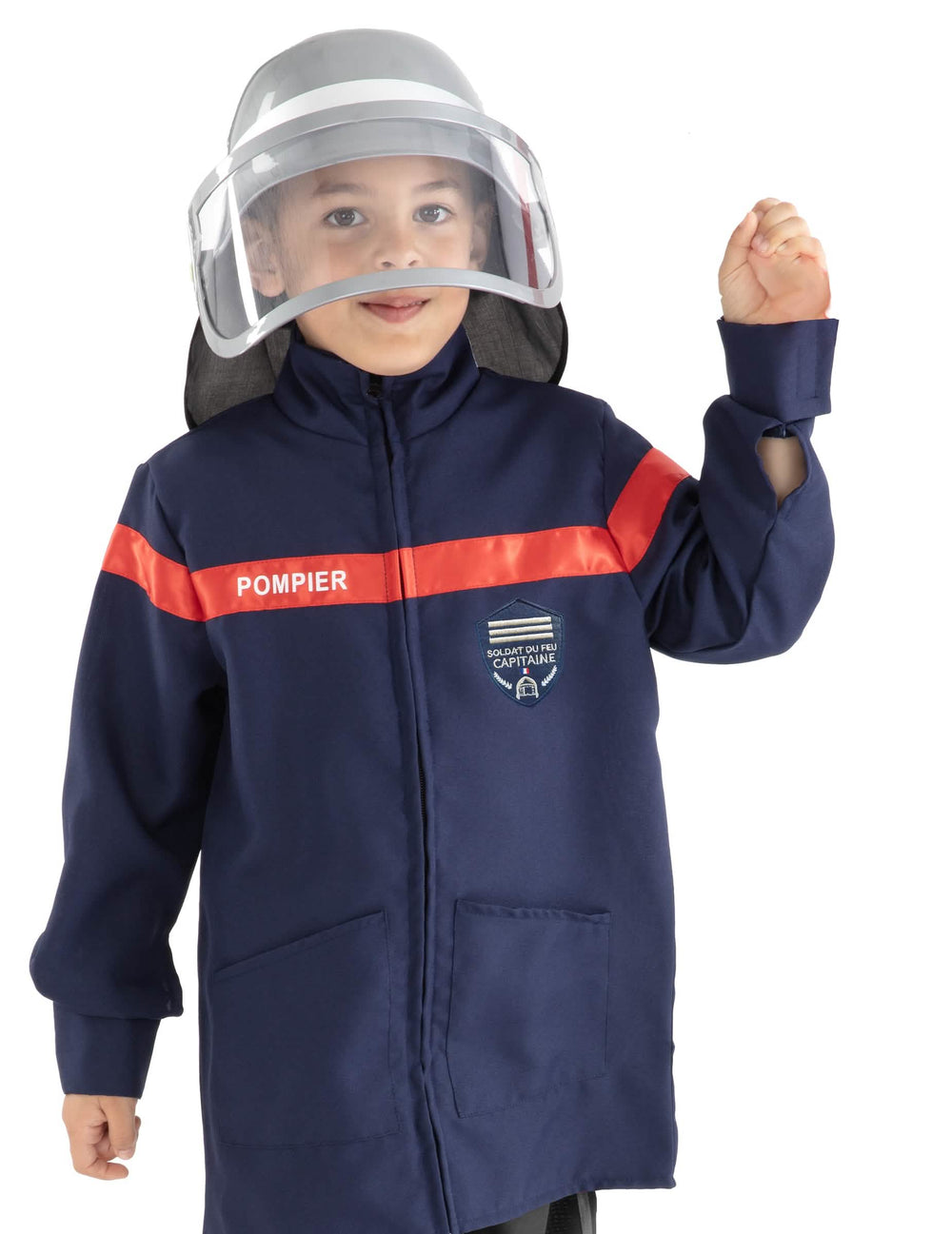 Set veste et casque de pompier pour enfant bleu marine et rouge