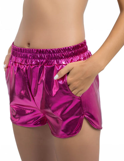 Metallinhohtoiset vaaleanpunaiset shortsit naisille