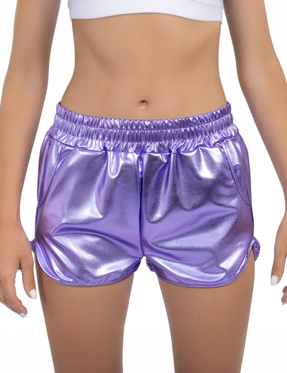 Violetit metallinhohtoiset shortsit naisille