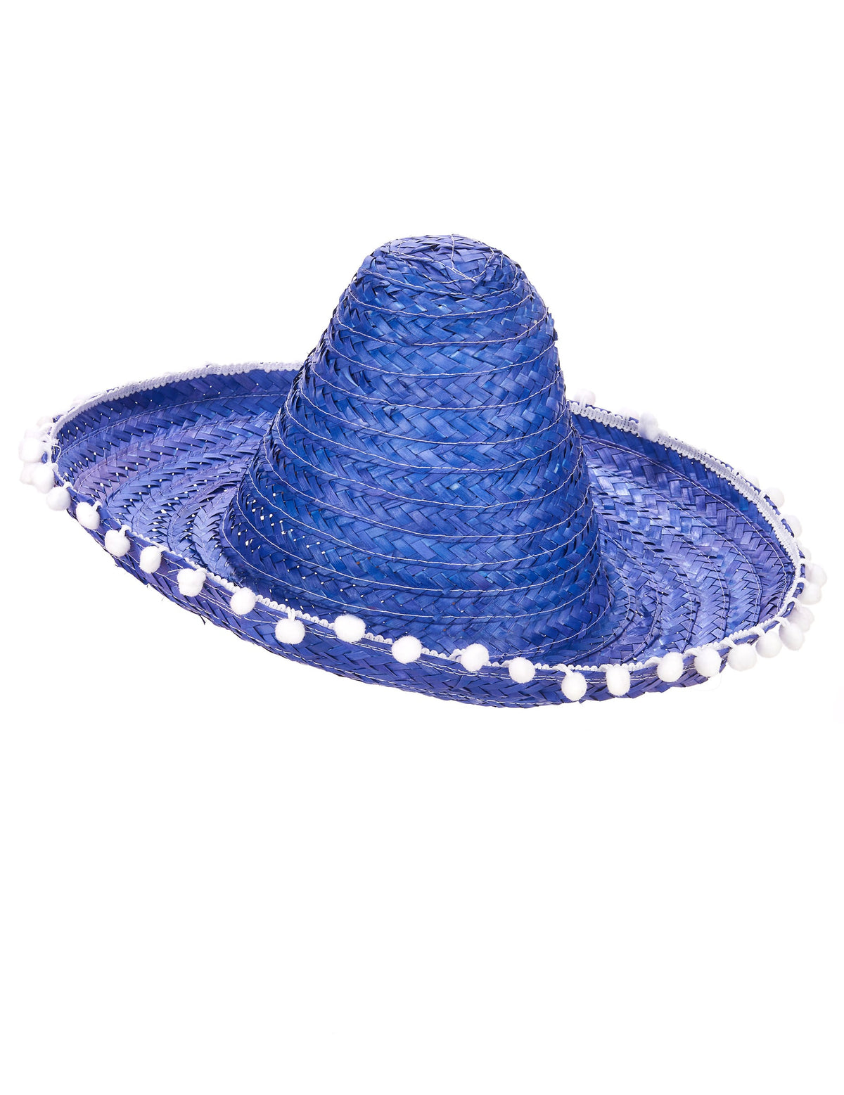 Aikuisten sininen sombrero-hattu valkoisella tupsureunuksella