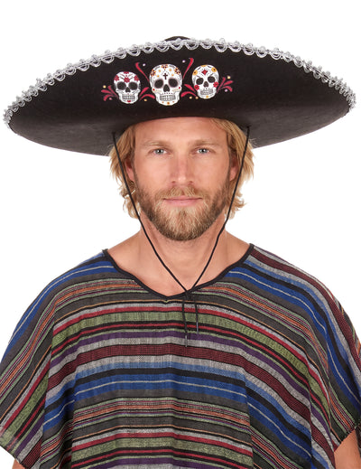 Aikuisten musta sombrero hopeanvärisillä yksityiskohdilla - Dia de los muertos