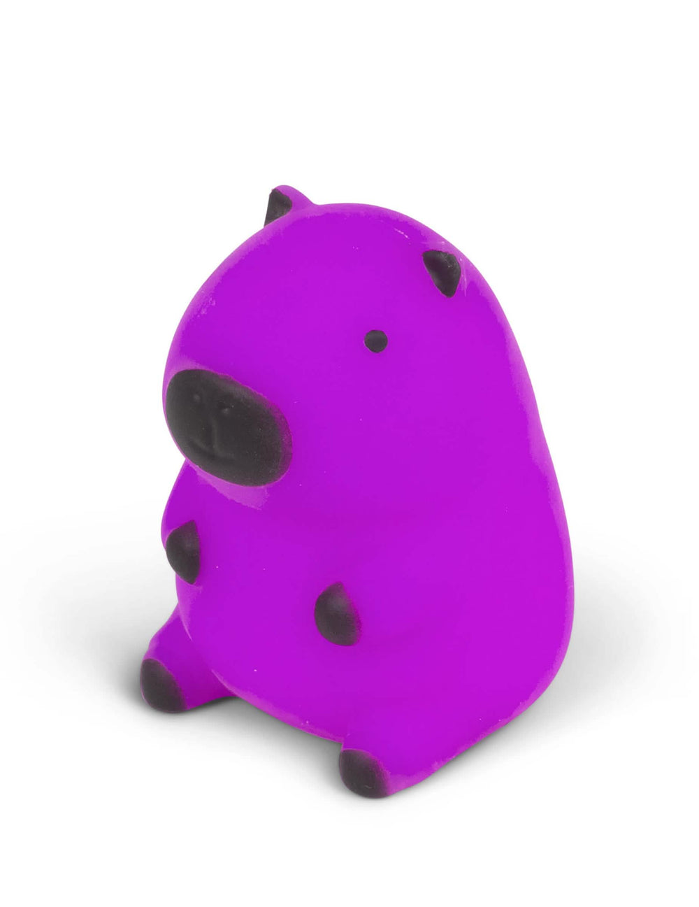 Vue de profil de la variante violette de la balle squishy capybara anti-stress