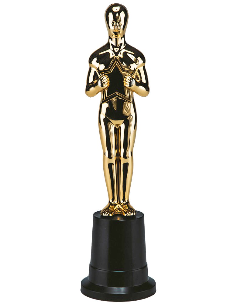 Statuette récompense cinéma dorée avec étoile et socle noir