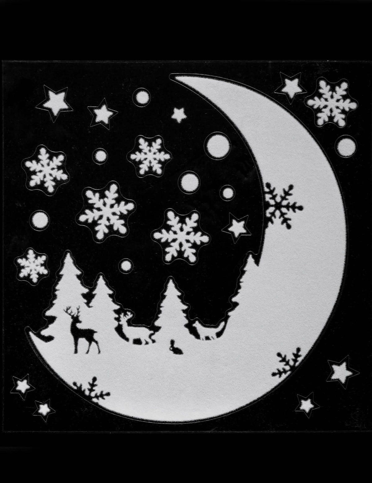 Sticker pour vitre lune hivernale blanc pailleté
