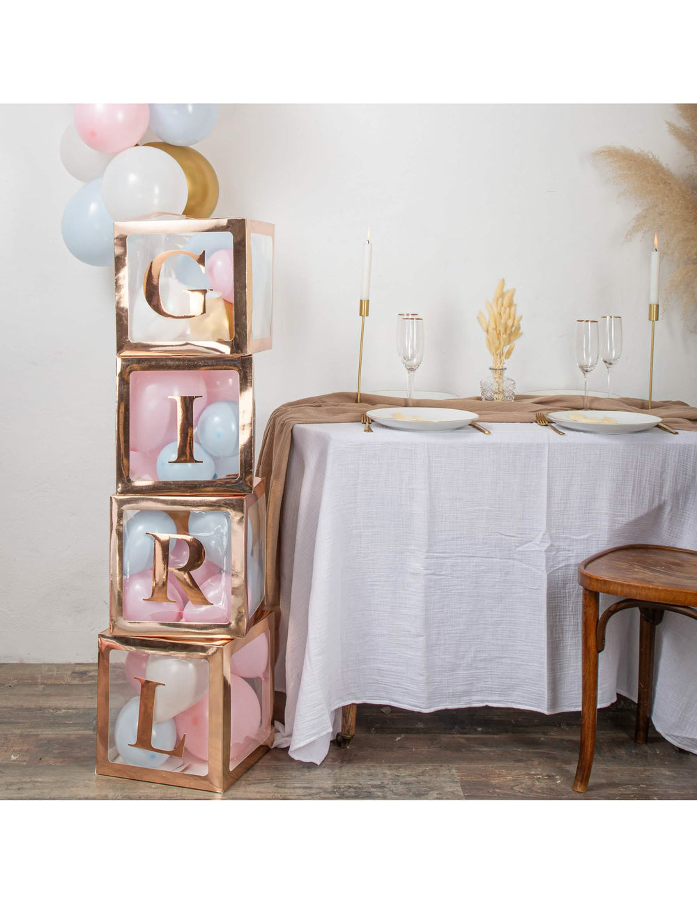 Tarrat kirjaimilla tyttö baby showeriin ruusukulta