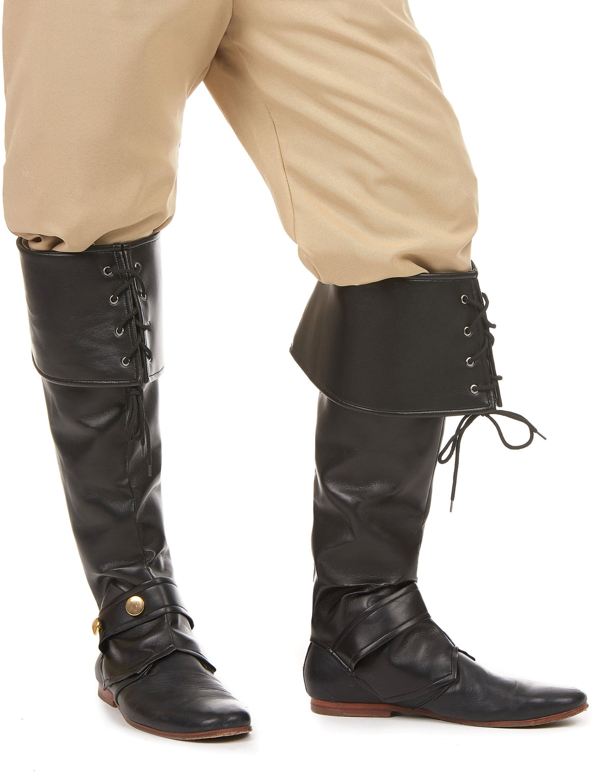 Sur-bottes simili cuir lacets et lanière cloutée pour adulte noire