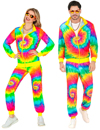 Vue d'ensemble de l'homme et de la femme du survêtement Tie and Dye fluo pour adulte