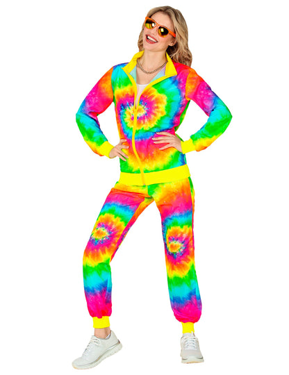 Vue de face de la femme du survêtement Tie and Dye fluo pour adulte