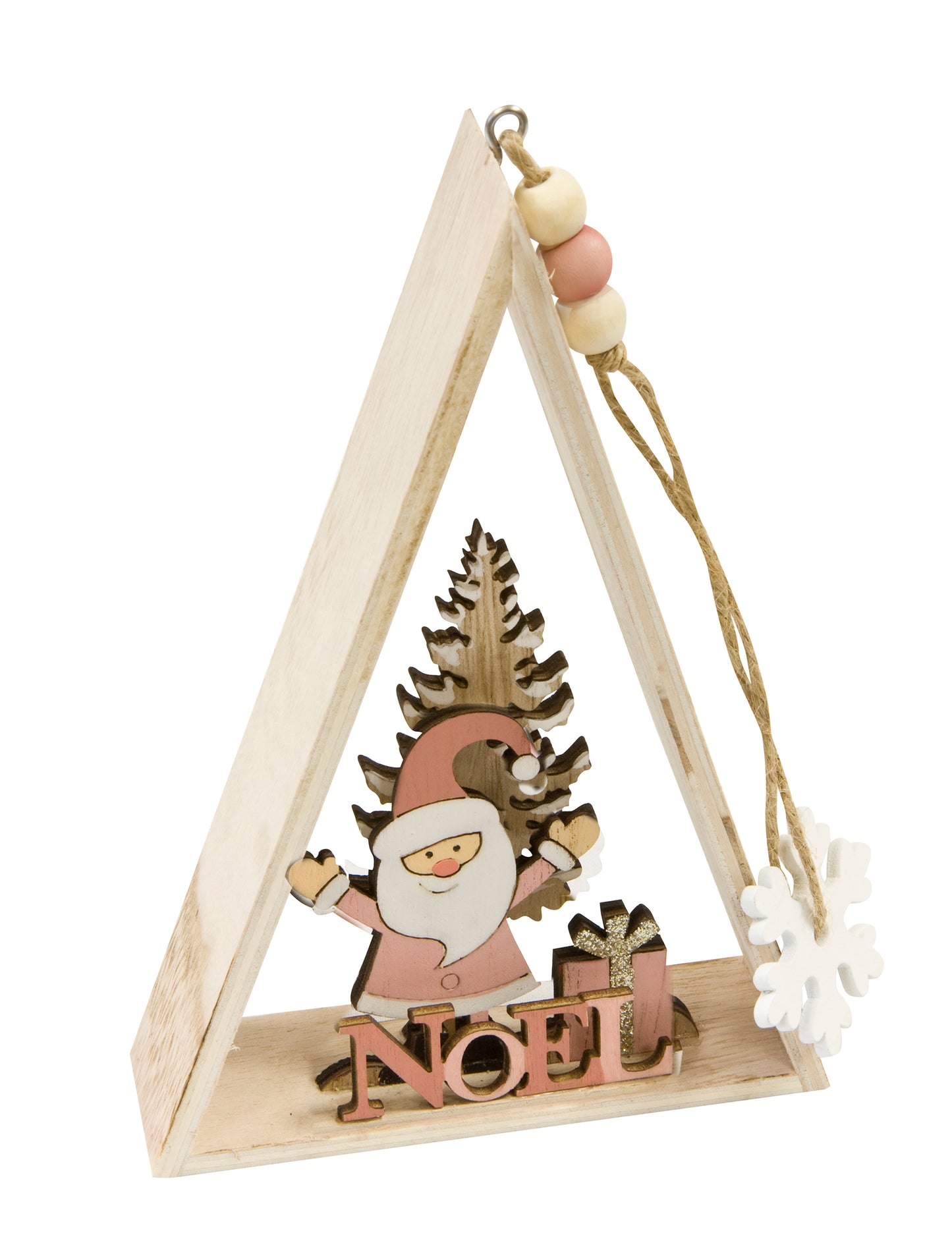 Suspension en bois Père Noël rose triangle décoratif