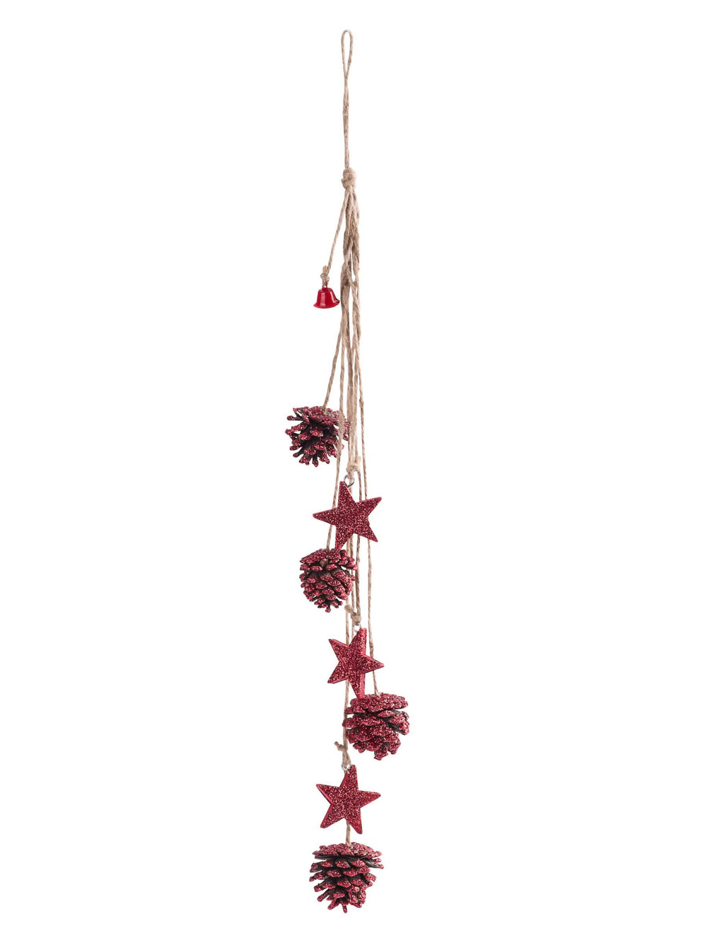 Suspension pomme de pin et étoiles à paillettes rouges