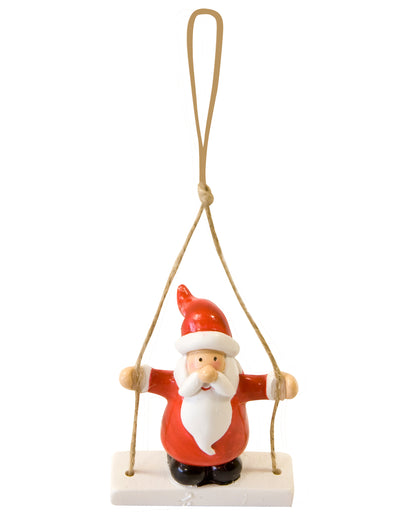 Suspension Père-Noël sur sa balançoire pour sapin rouge et blanc