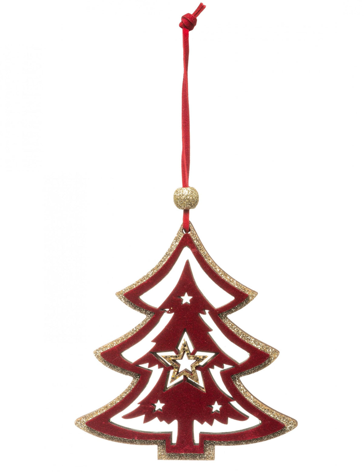 Suspension sapin rouge et or avec ruban