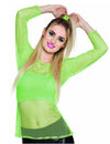 T-shirt années 80 pour femme vert fluo à résille