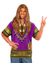 T-shirt hippie pour adulte violet avec motifs ethniques multicolores