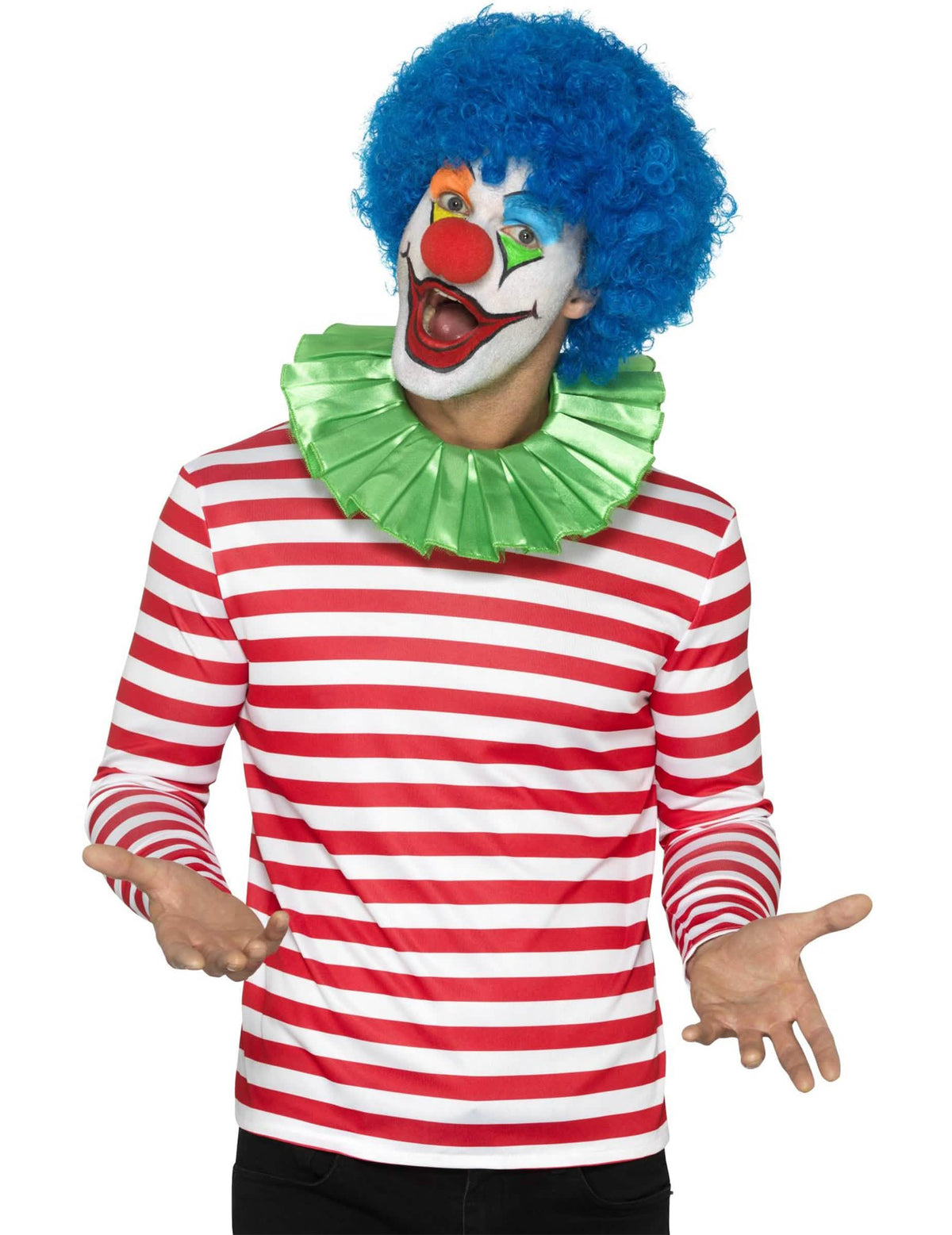 Näkymä asusteet clownista raidallisesta t-paidasta aikuiset punainen ja valkoinen pitkähihainen