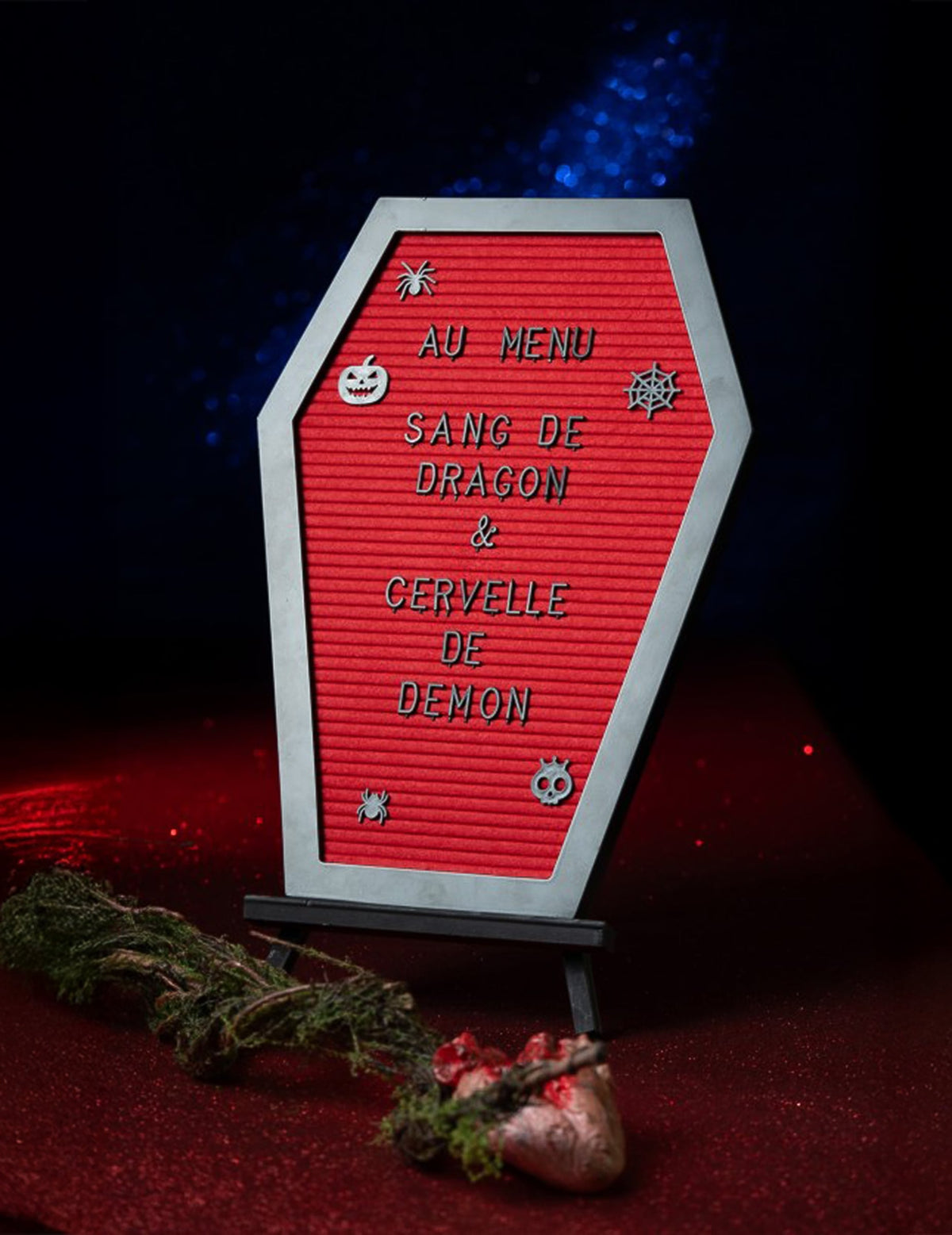Mise en situation avec message du tableau cercueil personnalisable pour décoration