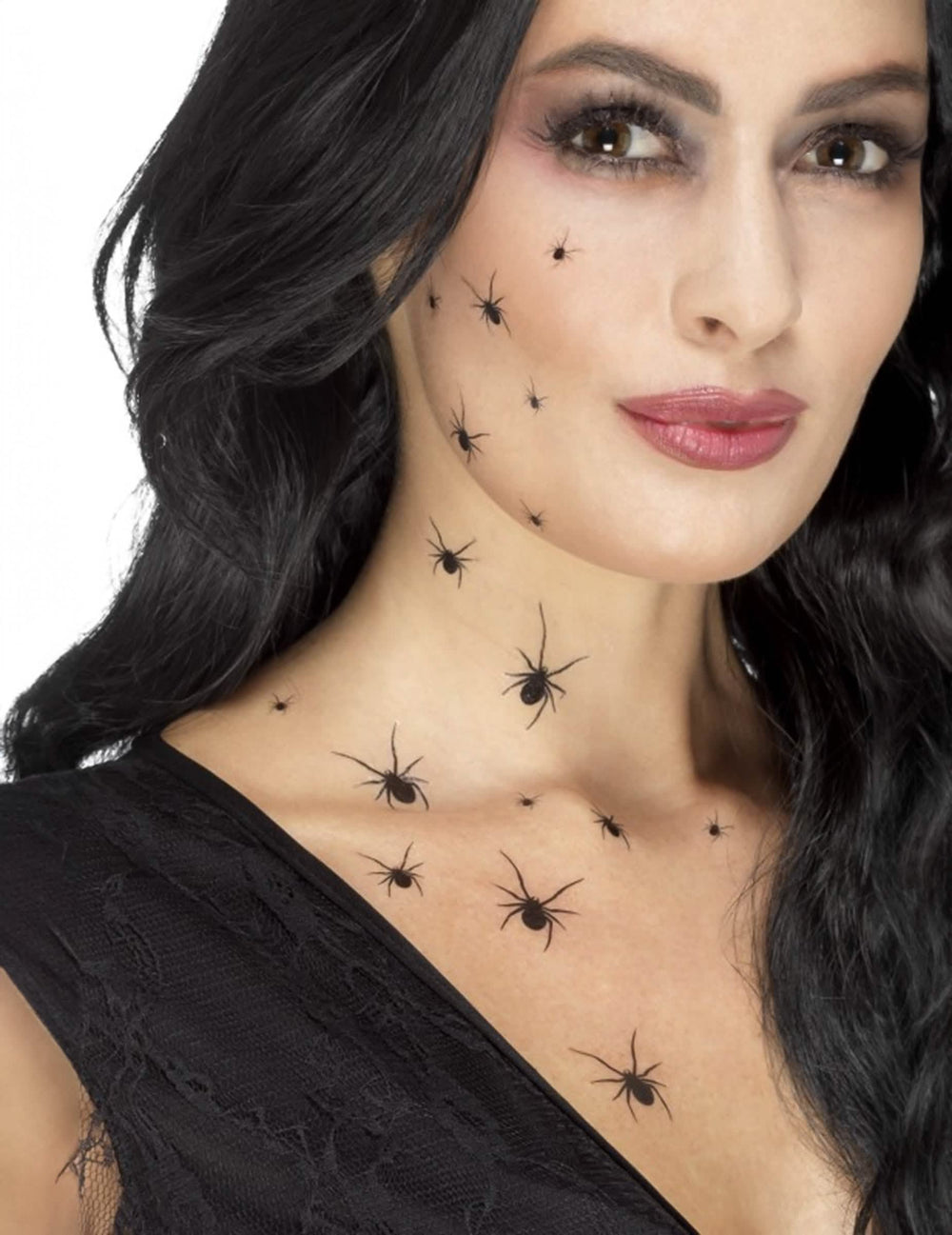 väliaikaiset tatuoinnit hämähäkit halloween naiset mustat kasvoille ja kaulalle