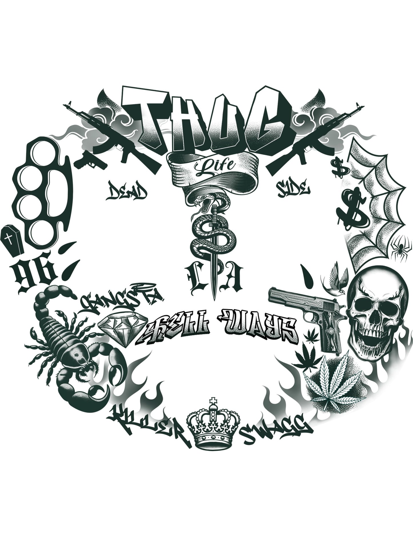 Détail de la planche des tatouages de visage thug life