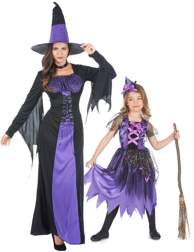 Äiti-tytär Halloween violetti noita-asu