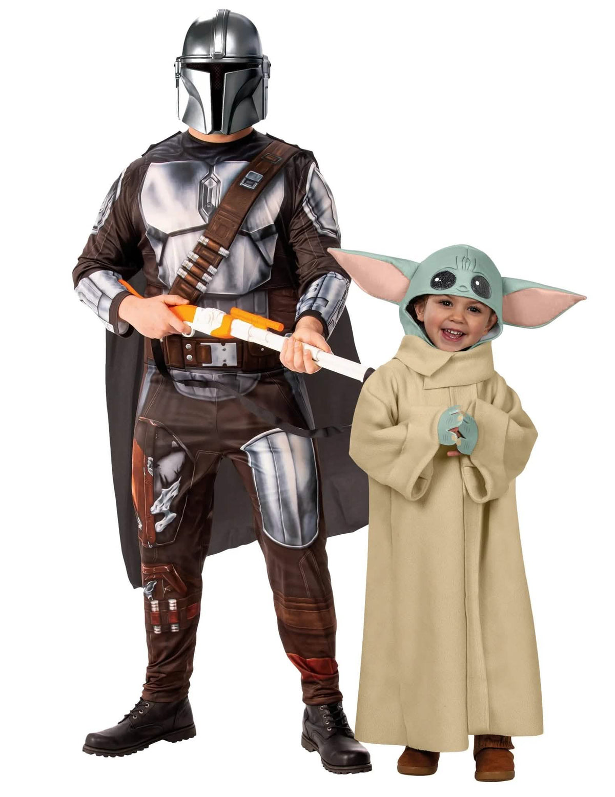 Mandalorialainen ja vauva Yoda isä ja poika pariskuntaasu