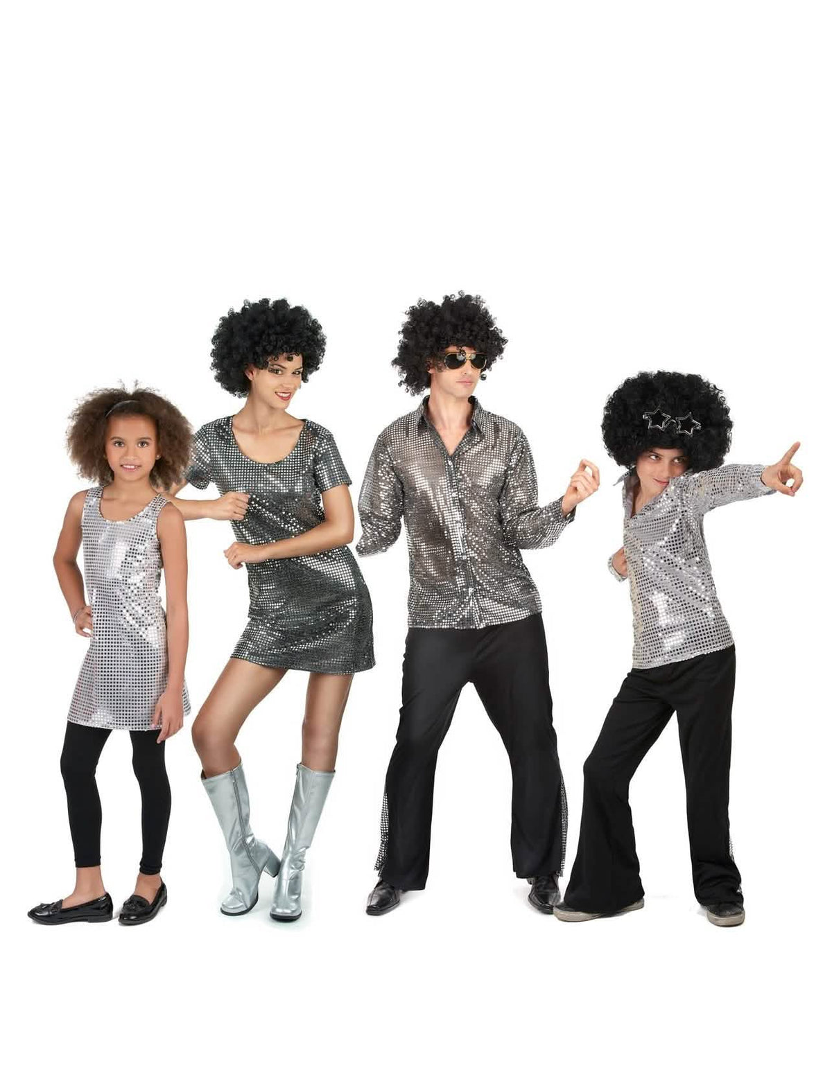 Kimmeltävä Discoperhe - hopeanvärinen naamiaisasusetti
