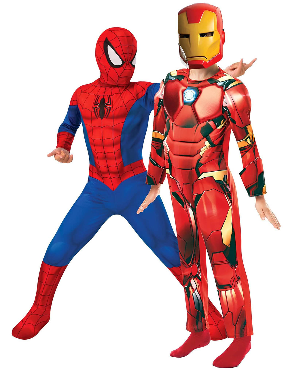 Déguisement de couple Spiderman et Iron Man pour enfants rouge bleu et jaune doré