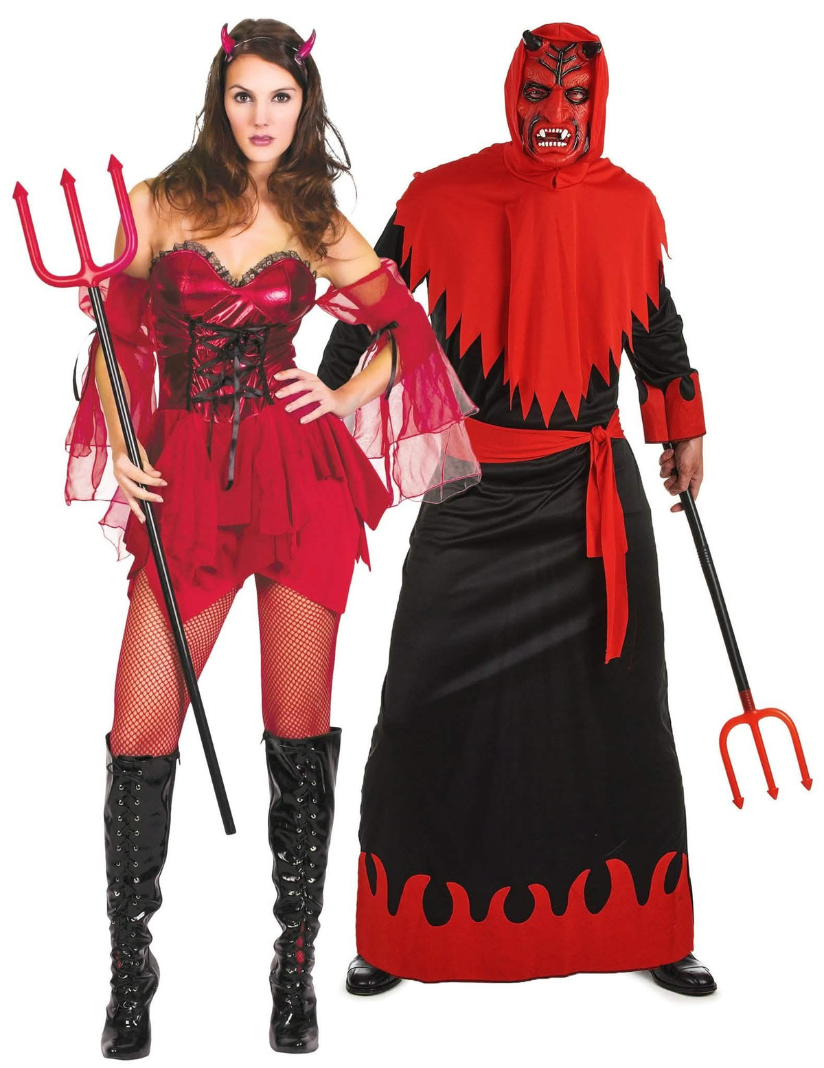 Seksikäs aikuisten paholainen ja naispaholainen Halloween-naamiaisasu