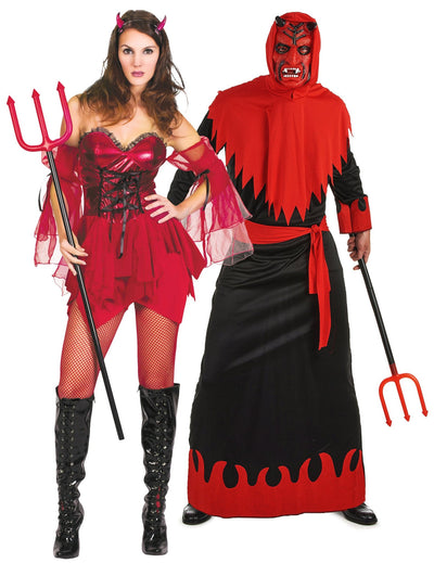 Seksikäs aikuisten paholainen ja naispaholainen Halloween-naamiaisasu