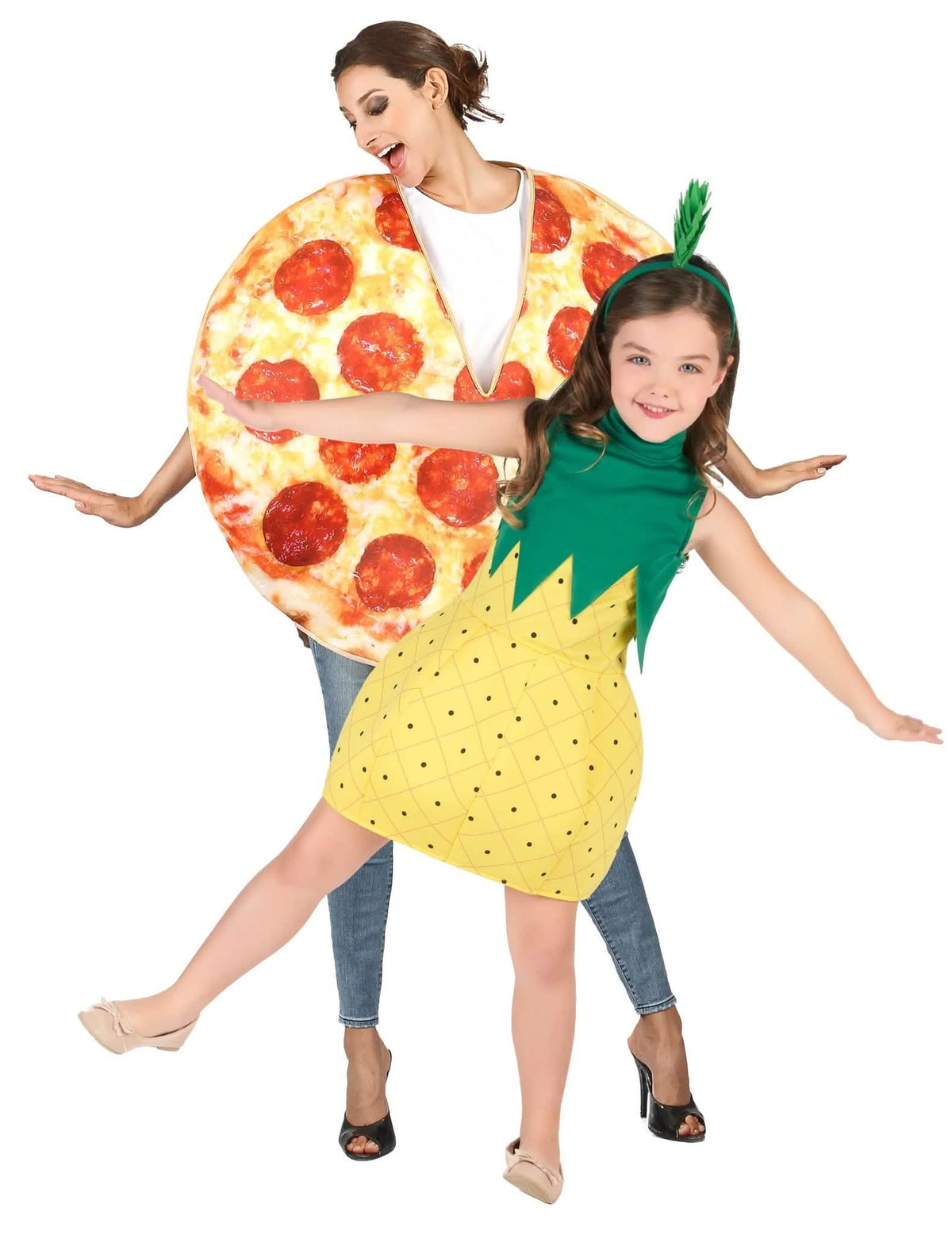 Vanhemman ja lapsen pizza-ananaspariskuntaasu