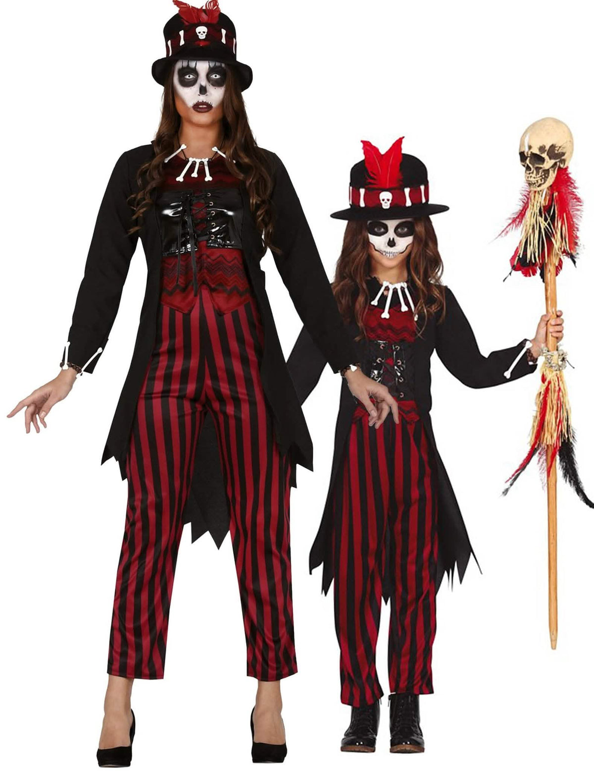 Äiti-tytär-vodoo-Halloween-asupari