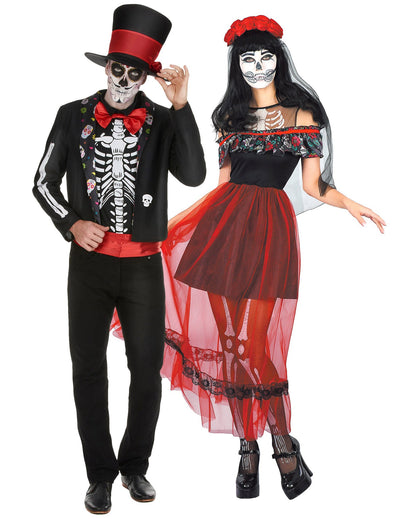 Aikuisten Dia de los Muertos Halloween-luurankoasu pariskunnille