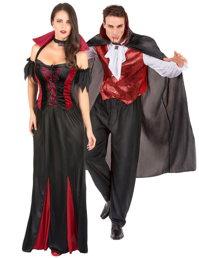 Aikuisten punainen lepakkovampyyri-asu Halloween pariskunnille