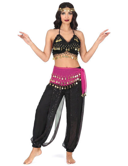 Déguisement complet danseuse orientale noir et rose femme