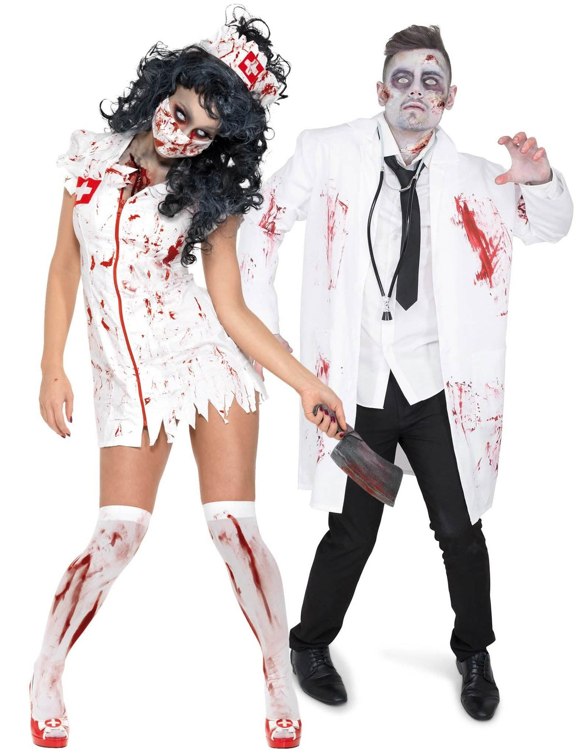 Aikuisten Halloween lääkäri ja sairaanhoitaja zombieparipuku