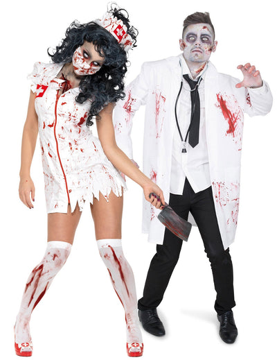 Aikuisten Halloween lääkäri ja sairaanhoitaja zombieparipuku