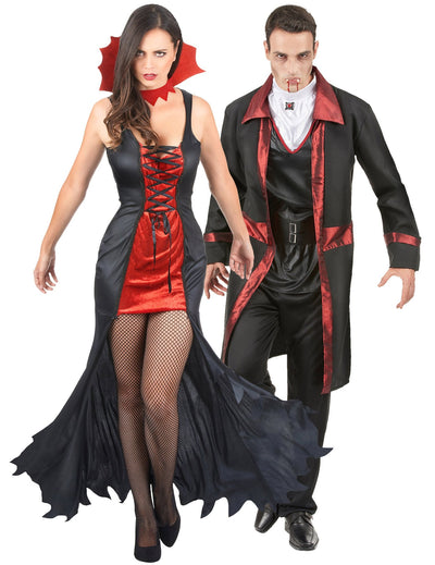 Aikuisten punamusta vampyyri-asu Halloween pariskunnille