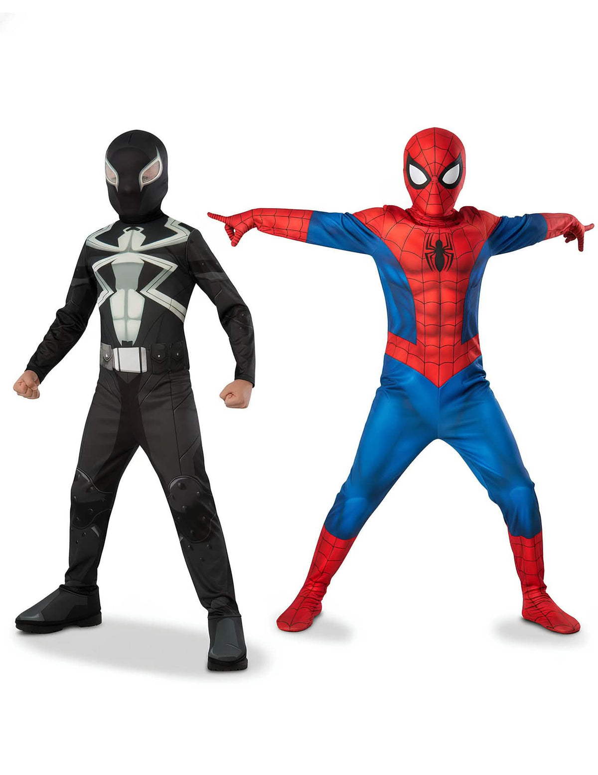 Déguisement de couple Spiderman et Venom pour enfants rouge, bleu, noir et blanc