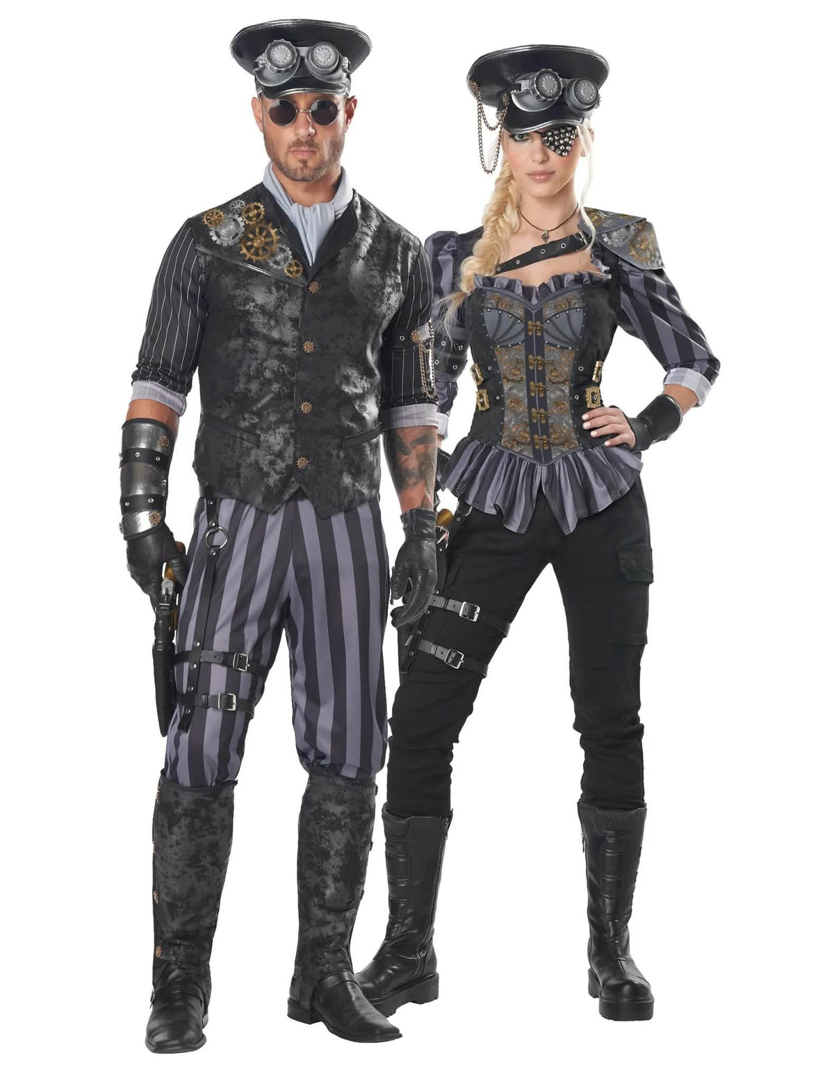 Aikuisten steampunk-kapteenien pariskuntaasu
