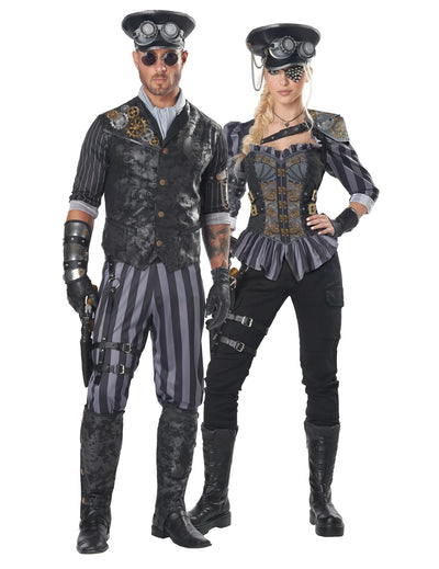 Aikuisten steampunk-kapteenien pariskuntaasu